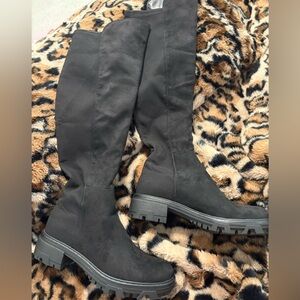 Black Suede Knee-High Women's Boots